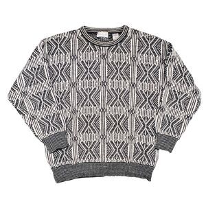 Vintage Carson Pirie Scott Geometric Sweater Mens Large White Black Italy Made